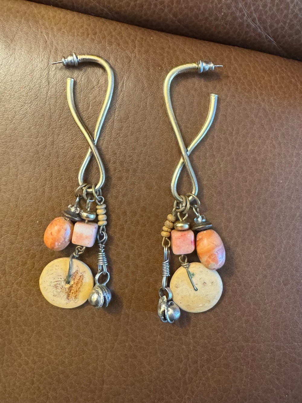 Bohemian style earrings w/love knot metal & assorted hanging beads & charms